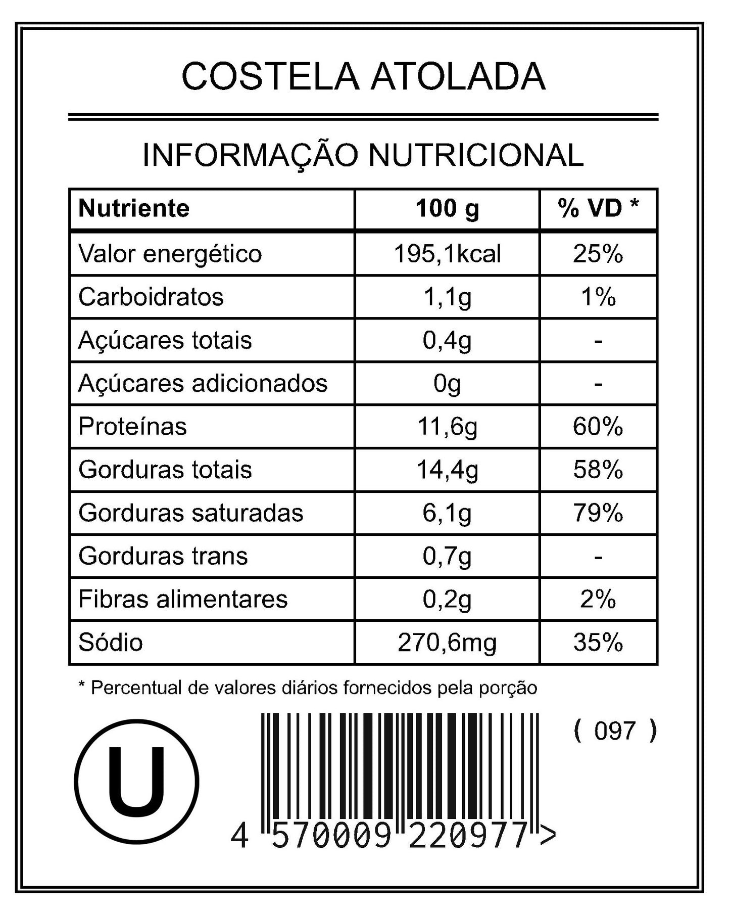 Costela Atolada "Mistura Unitária"