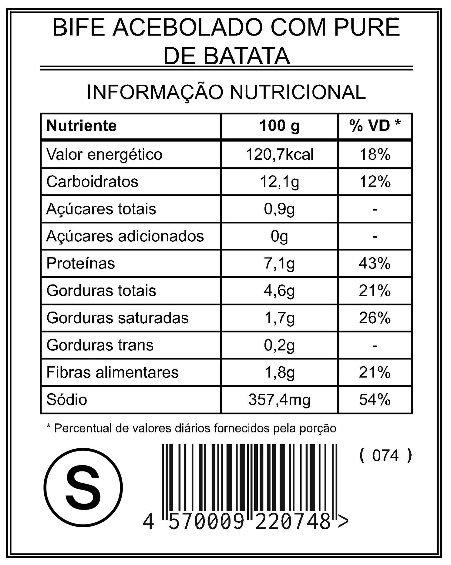 Bife Acebolado com Purê de Batata "S"