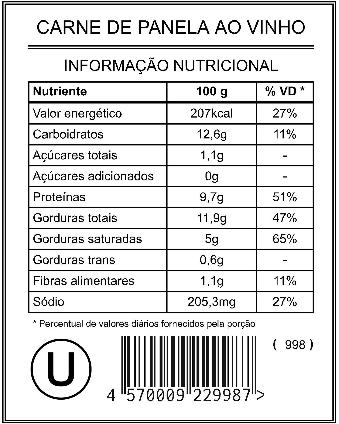 Carne de Panela ao Vinho "Mistura Unitária"