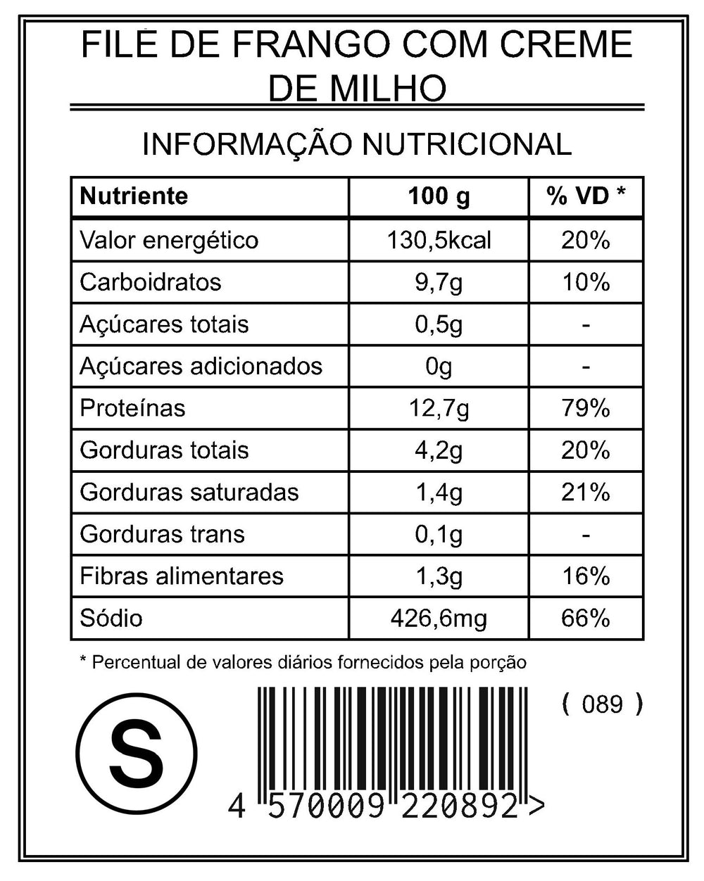 Filé de Frango com Creme de Milho "S"