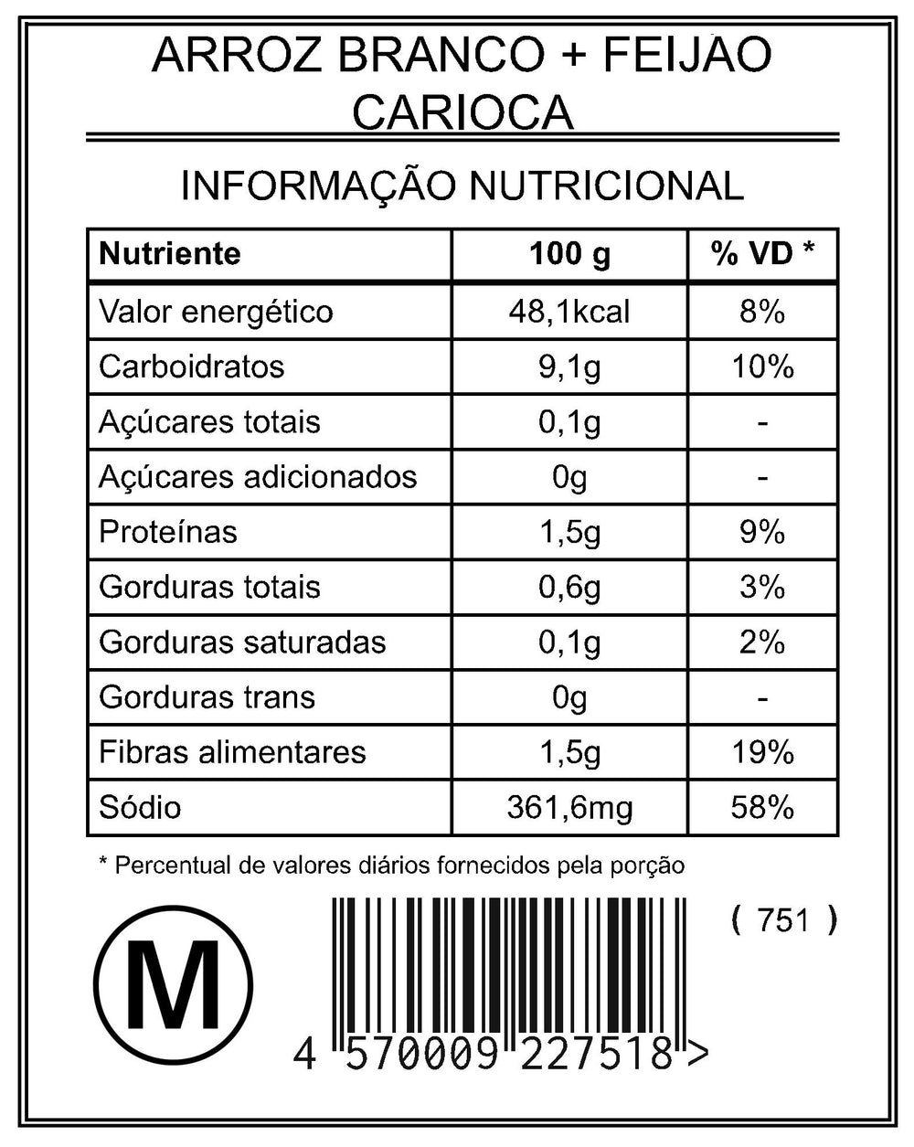 Arroz Branco + Feijão Carioca "M"