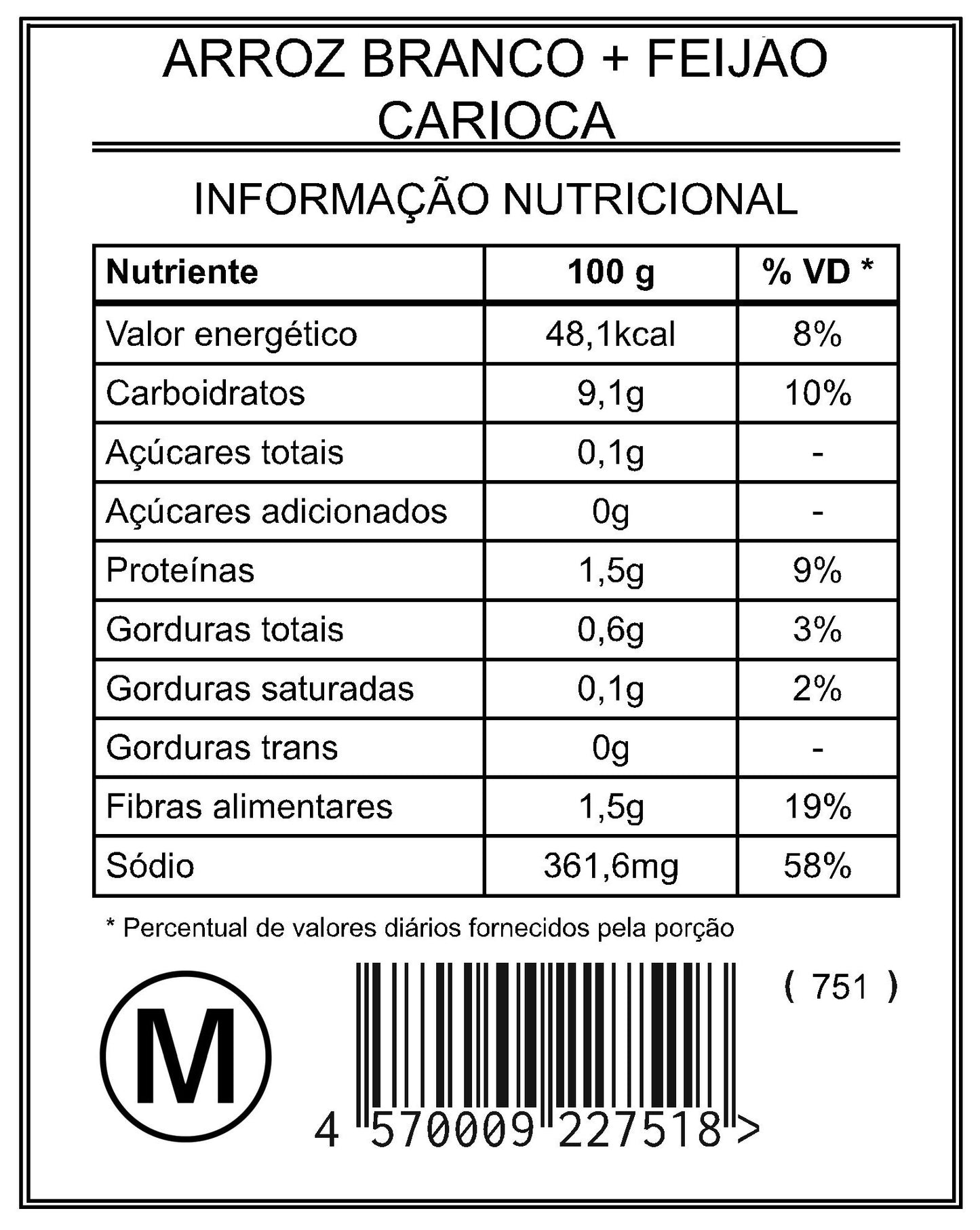 Arroz Branco + Feijão Carioca "M"