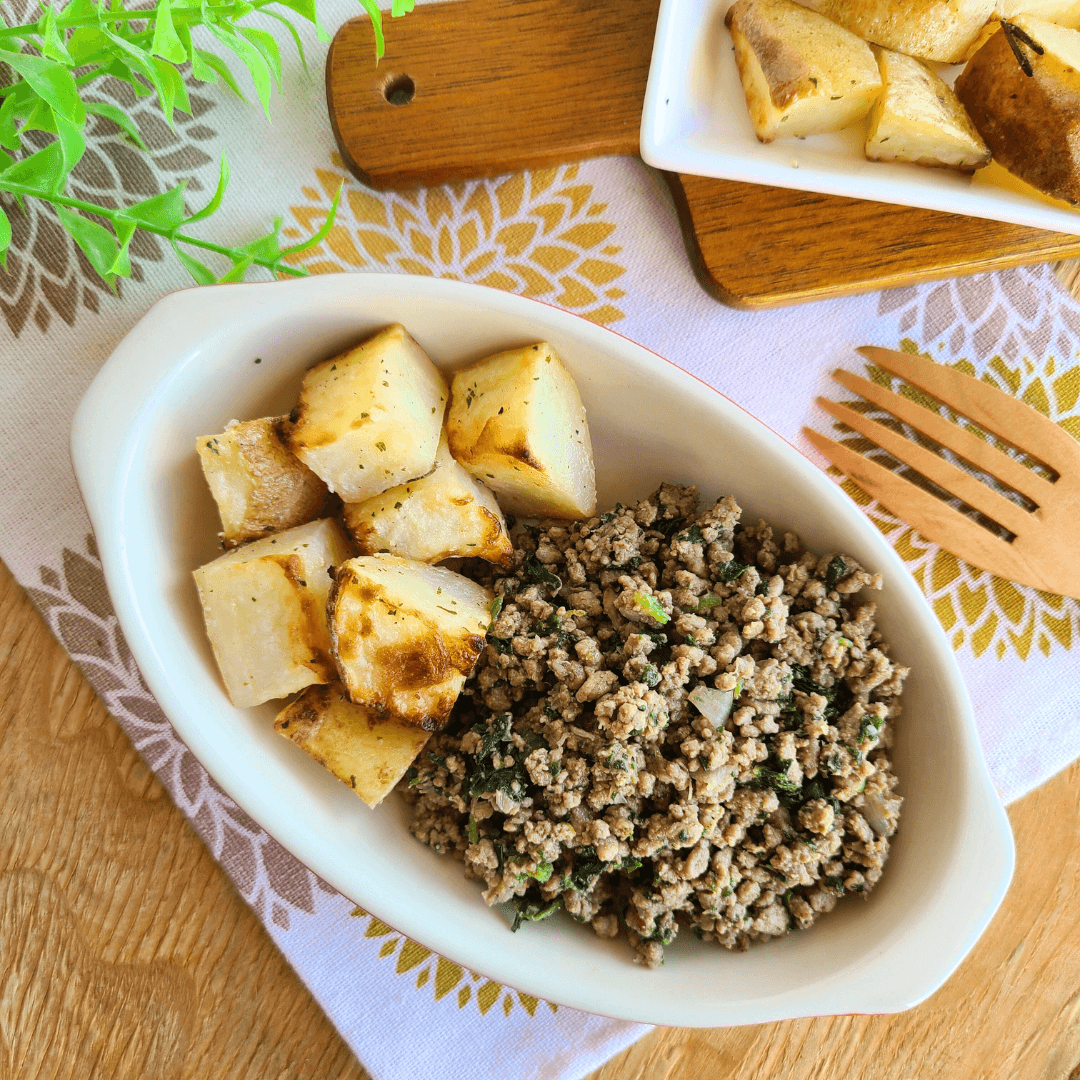 Carne Moída com Batata Assada "Mistura Dupla" - Saúde e Sabor